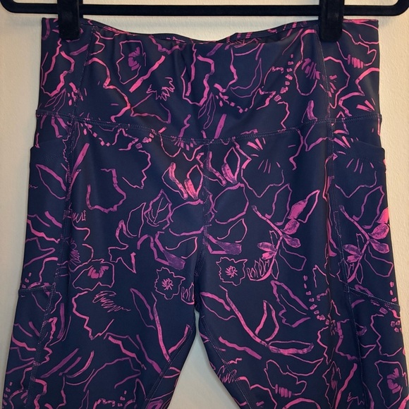 AVIA Women’s High-Waisted Leggings – Pink & Navy Floral Size L - Picture 3 of 7